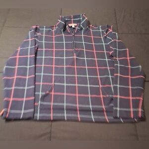 Talbots Navy Women’s Quarter Zip Plaid Pullover Pink Green Cozy Size Large